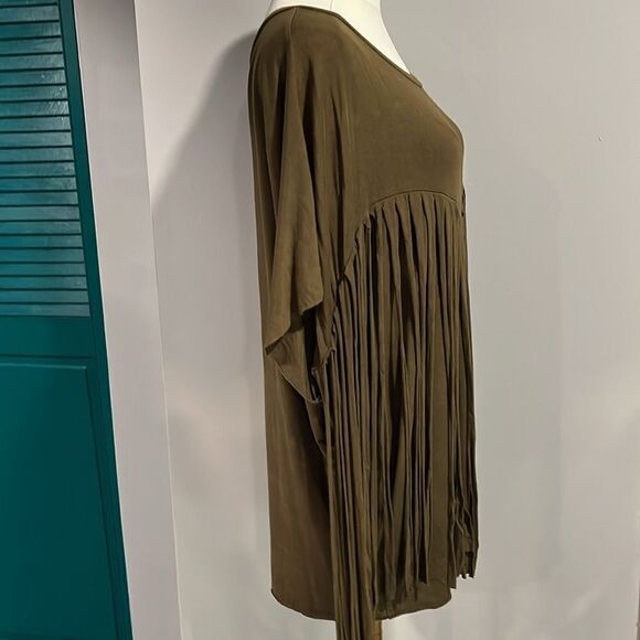 RARE Nordstrom POL army green distressed loose fringe tunic top - S/M - Picture 5 of 7